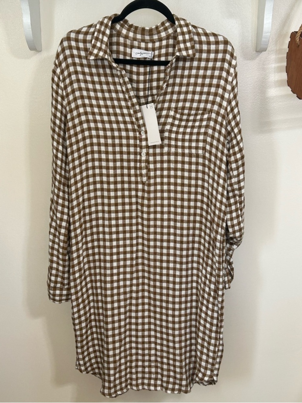 NEW Carly Jean Los Angeles Brown & White Gingham dress